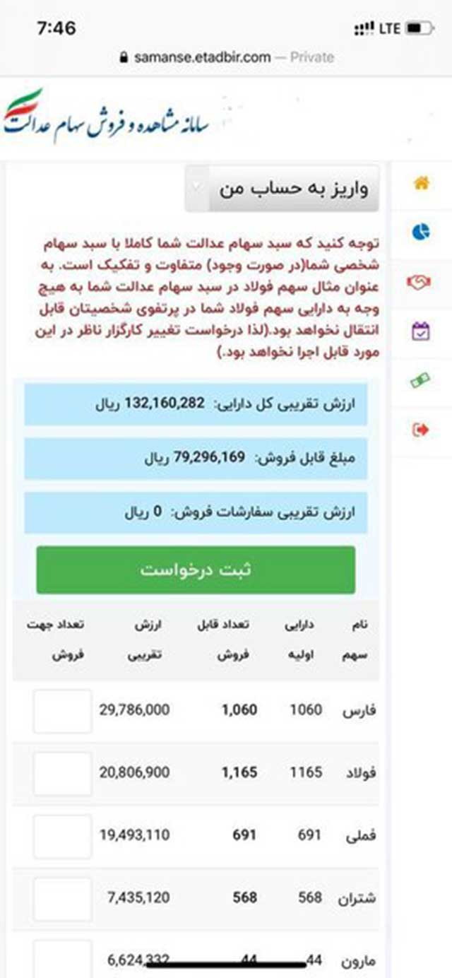 ارزش روز سهام عدالت