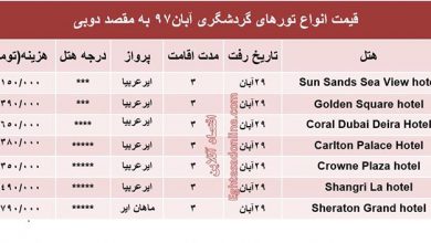 قیمت انواع تورهای گردشگری