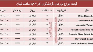 قیمت انواع تورهای گردشگری