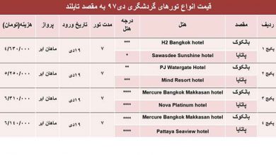 قیمت انواع تورهای گردشگری به مقصد تایلند
