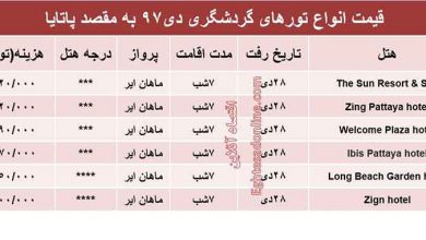 قیمت انواع تورهای گردشگری
